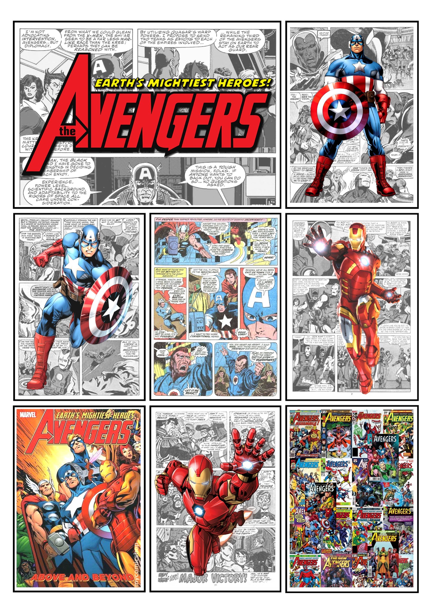 Marvel Avengers Comic Strip Set of 4 Prints Art Work