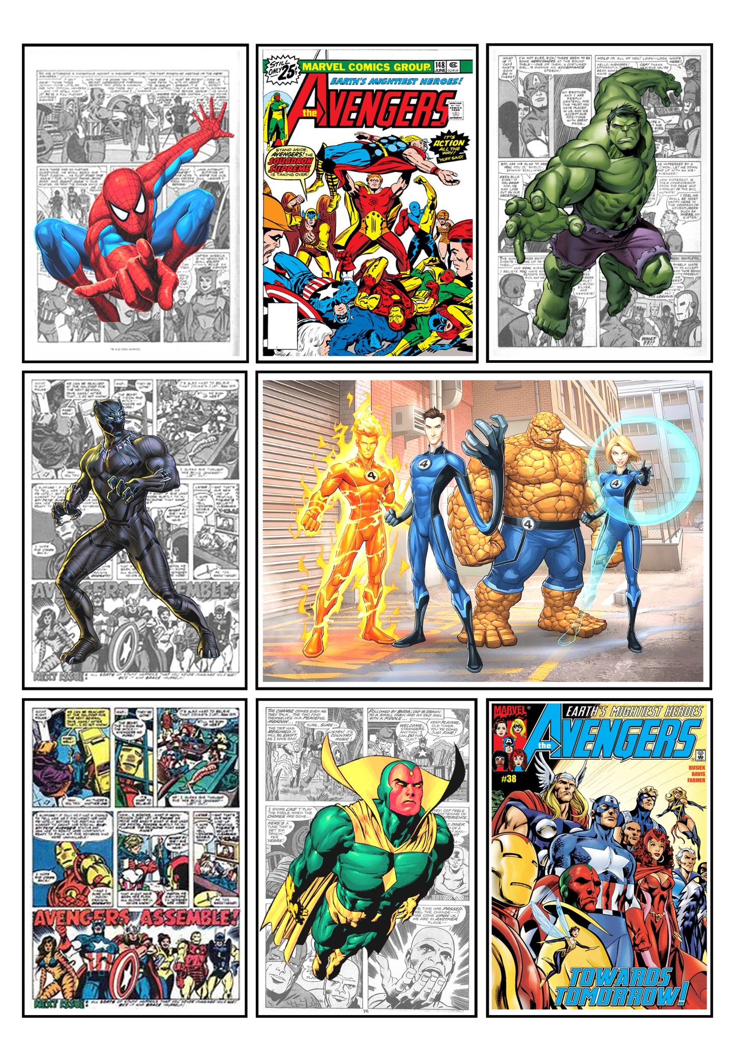 Marvel Avengers Comic Strip Set of 4 Prints Art Work