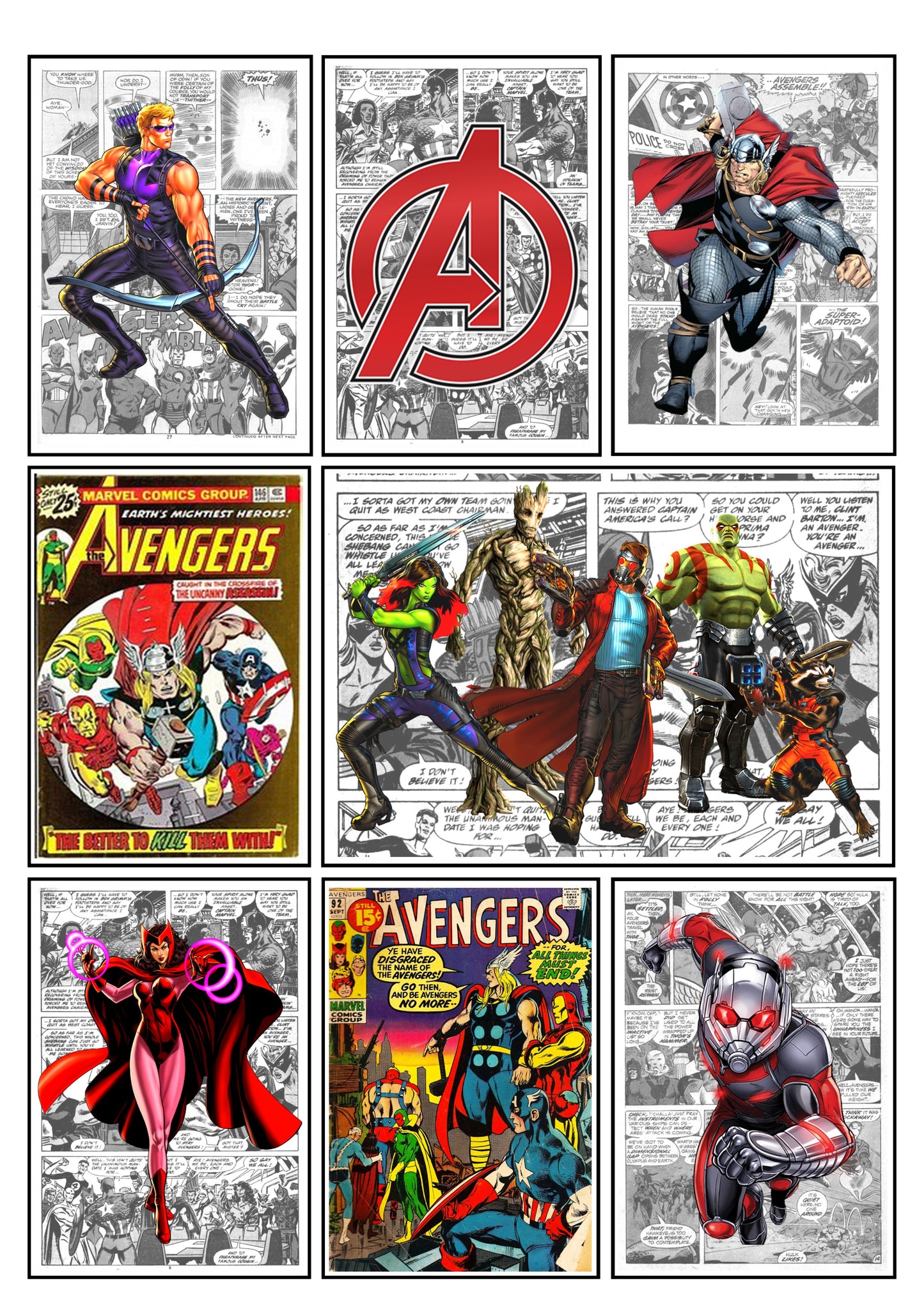 Marvel Avengers Comic Strip Set of 4 Prints Art Work