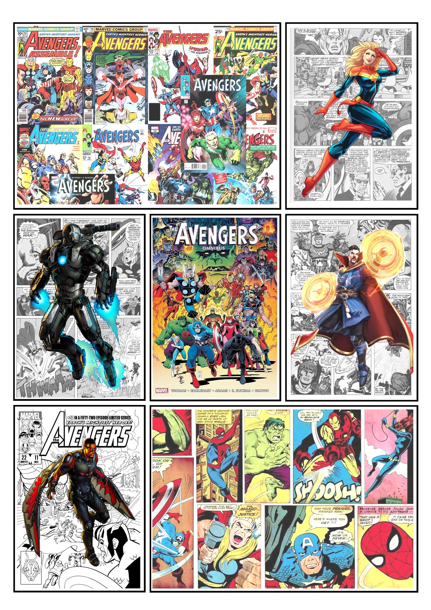 Marvel Avengers Comic Strip Set of 4 Prints Art Work