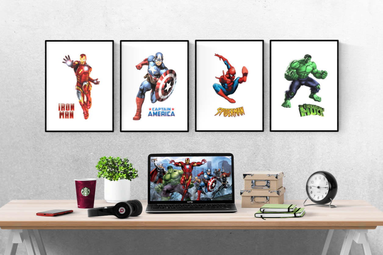 Marvel Avengers Cartoon Set of 4 Prints Wall Art