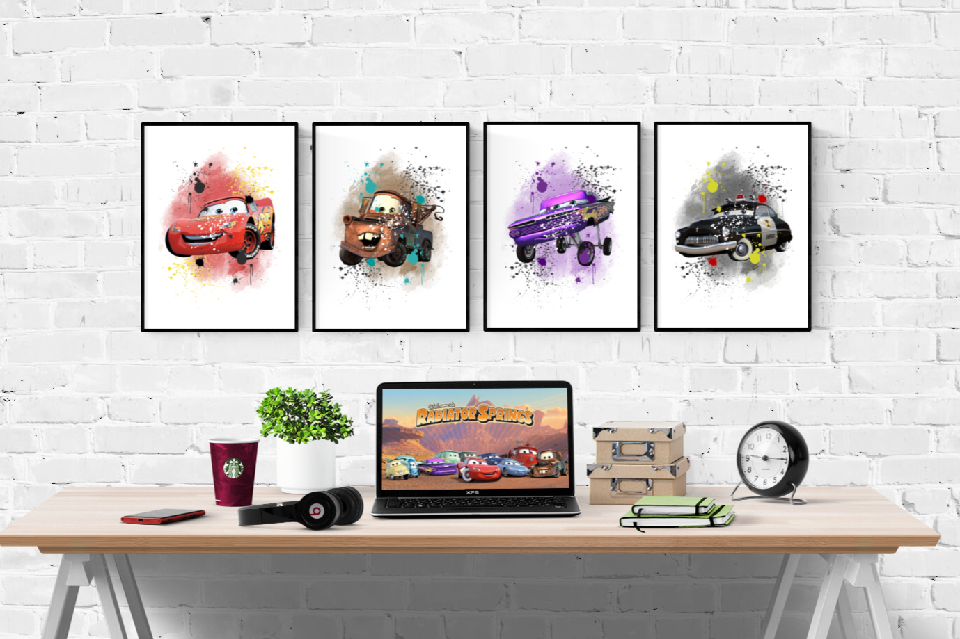 Disney Pixar Cars Watercolour Splash Set of 4 Prints Wall Art