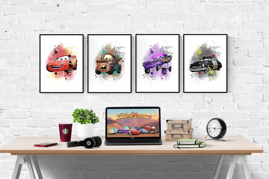 Disney Pixar Cars Watercolour Splash Set of 4 Prints Wall Art