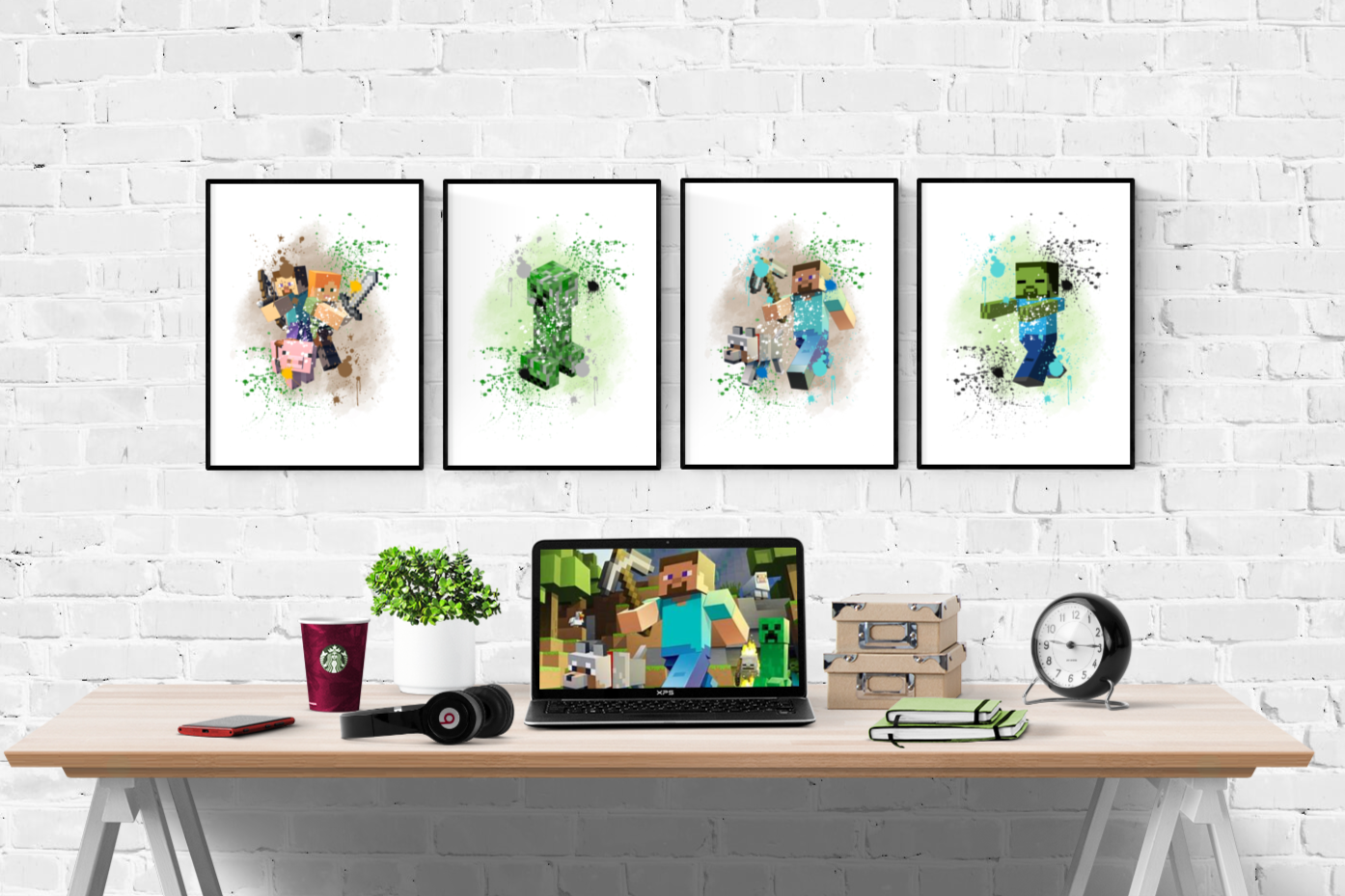 Minecraft Watercolour Splash Set of 4 Prints Wall Art