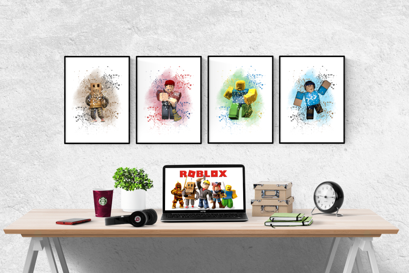 Roblox Watercolour Splash Set of 4 Prints Wall Art