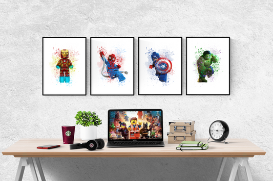 Marvel Lego Watercolour Splash Set of 4 Prints Wall Art