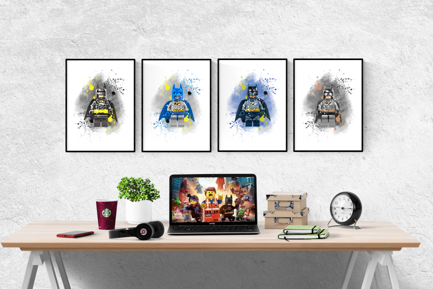 DC Comics Lego Batman Watercolour Set of 4 Prints Wall Art