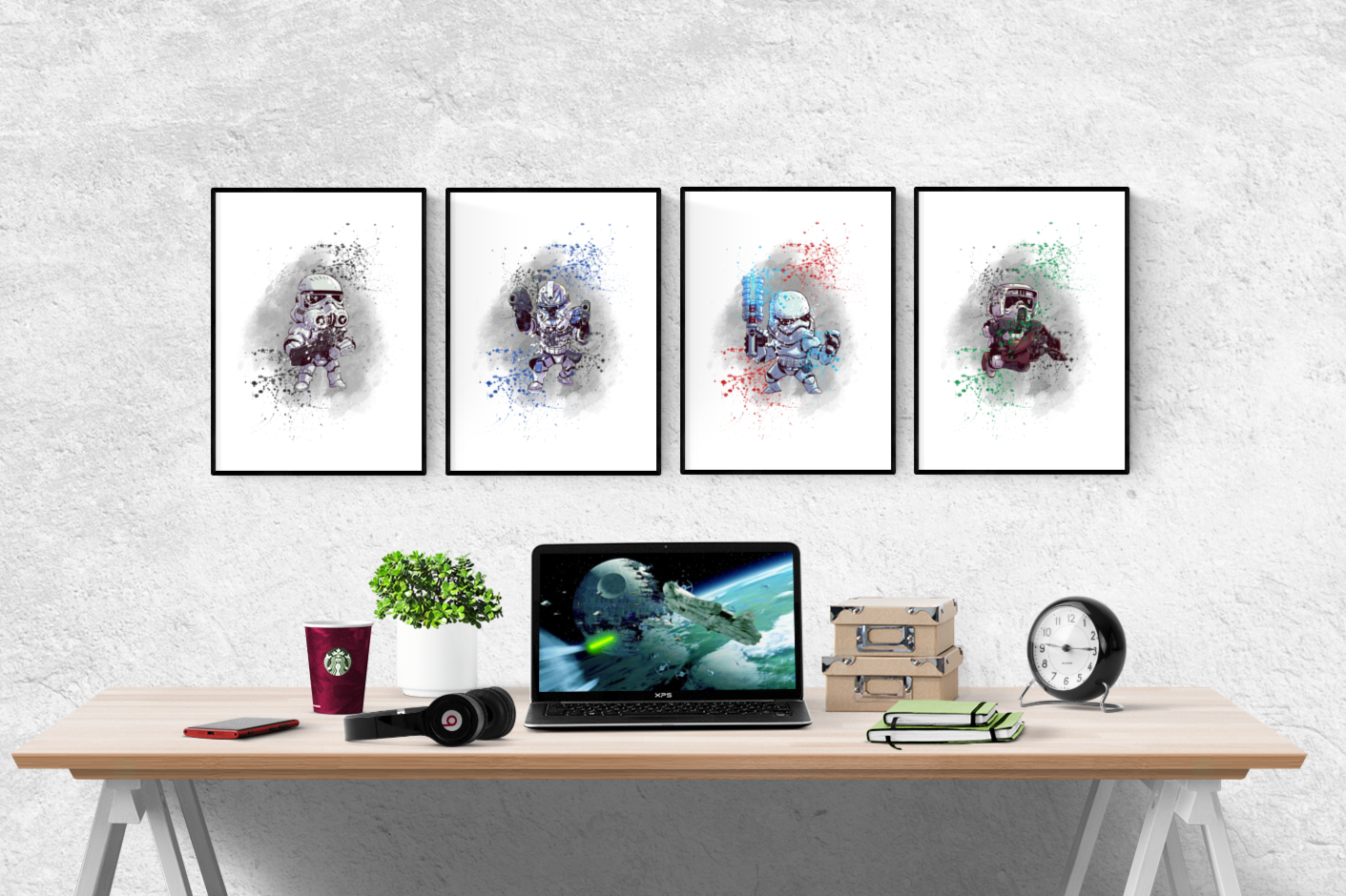 Star Wars Stormtrooper Watercolour Splash Set of 4 Prints Wall Art