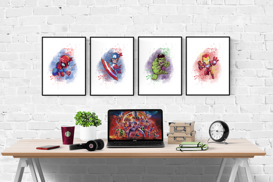 Marvel Avengers Watercolour Splash Set of 4 Prints Wall Art