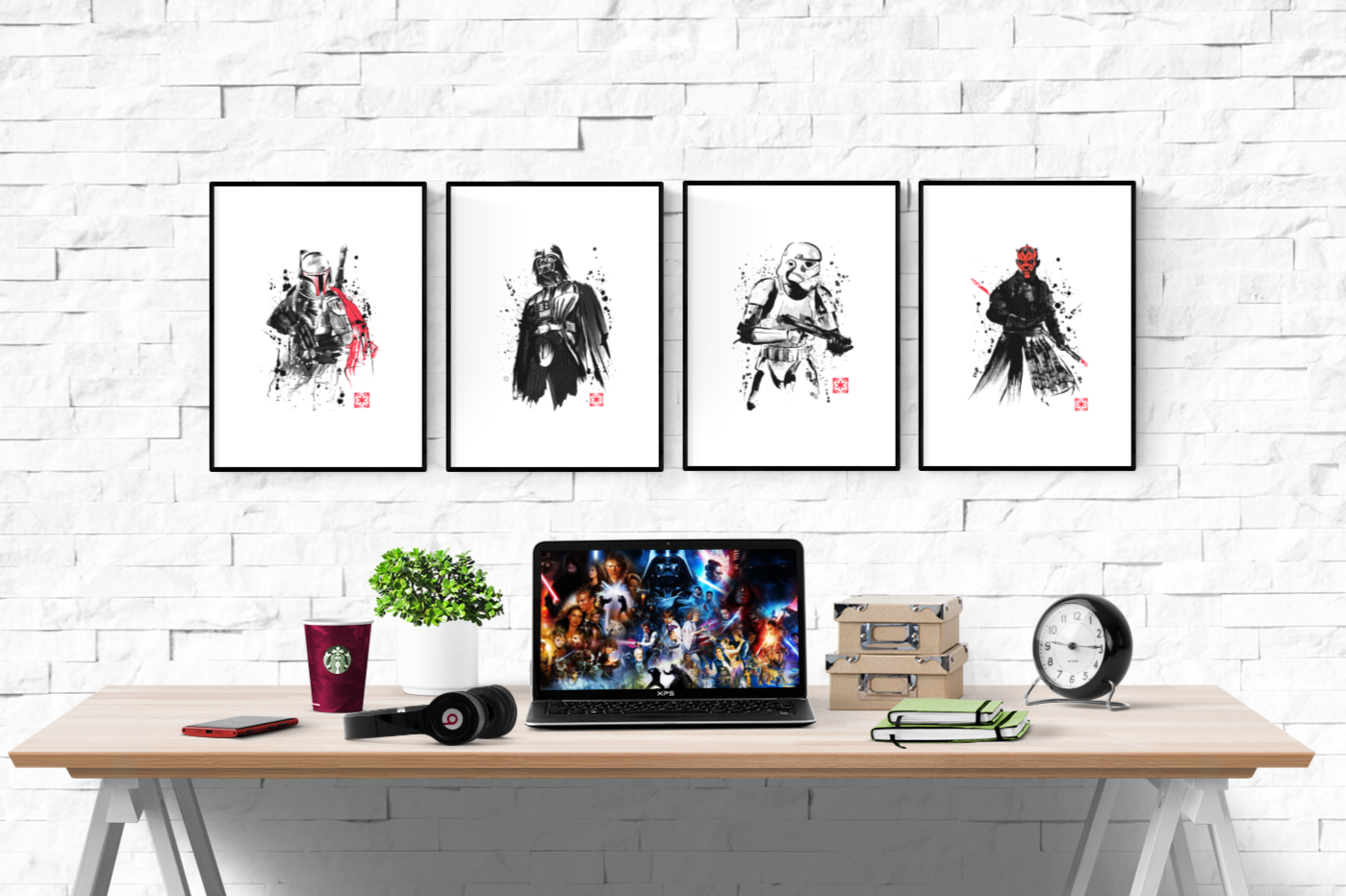 Star Wars Dark Side Watercolour Set of 4 Prints Wall Art