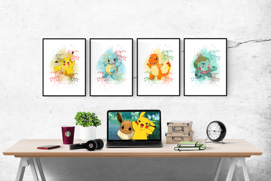 Pokemon Watercolour Splash Set of 4 Prints Wall Art