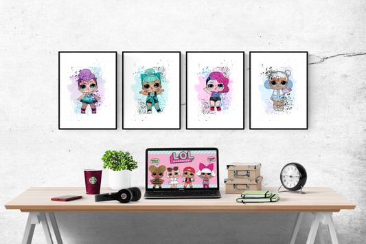 LOL Dolls Watercolour Splash Set of 4 Prints Wall Art