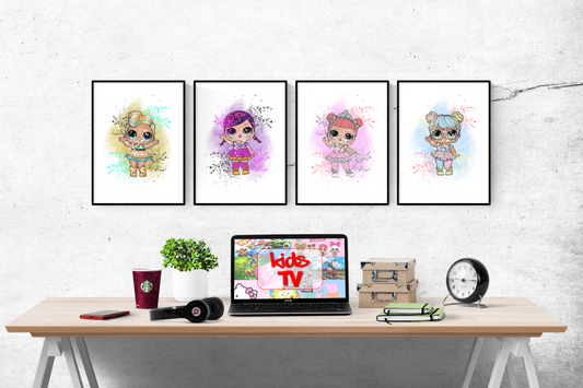 LOL Dolls Watercolour Splash Second Set of 4 Prints Wall Art