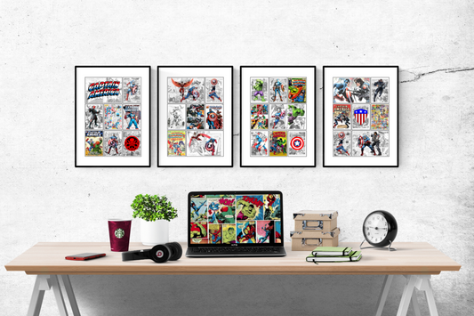 Marvel Captain America Comic Strip Set of 4 Prints Art Work