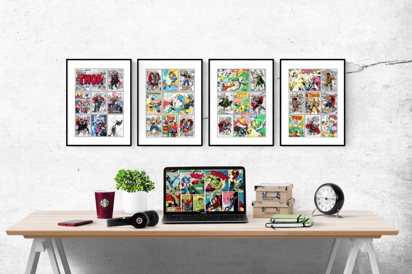 Marvel Thor Comic Strip Set of 4 Prints Art Work