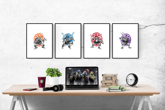 Teenage Mutant Ninja Turtles Watercolour  Set of 4 Prints Wall Art