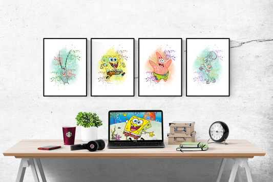 Spongebob Squarepants Watercolour Splash Set of 4 Prints Wall Art