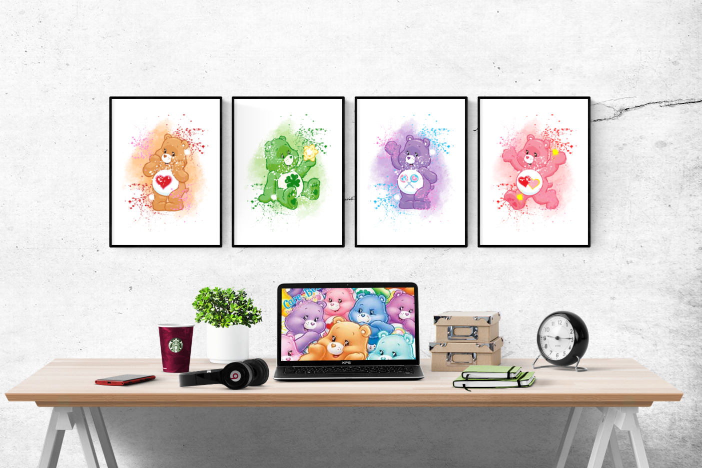 Care Bears Watercolour Splash Set of 4 Prints Wall Art