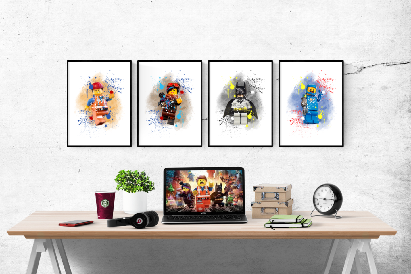 Lego Movie Watercolour Set of 4 Prints Wall Art