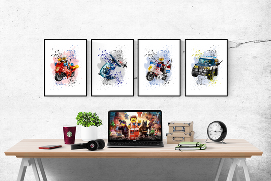 Toy Lego City Watercolour Set of 4 Prints Wall Art