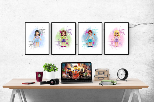 Toy Lego Friends Watercolour Set of 4 Prints Wall Art