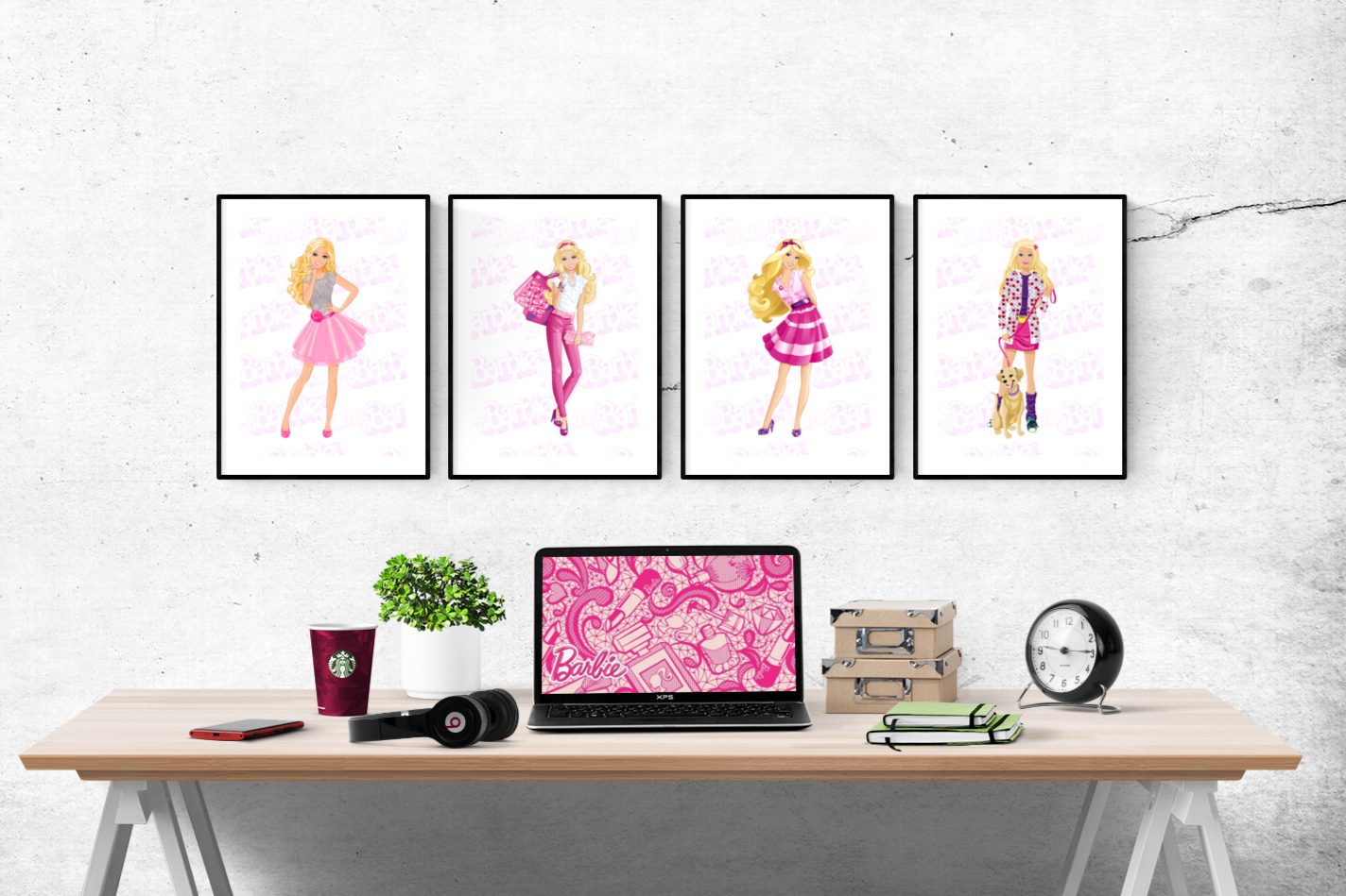 Barbie Fashion Watercolour Splash Set of 4 Prints Wall Art