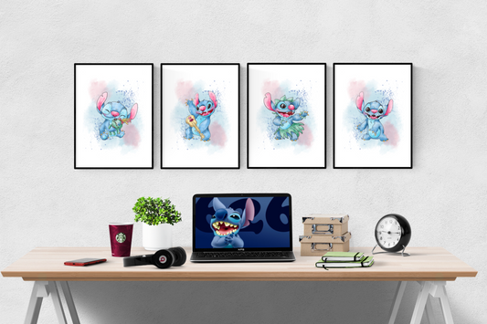 Disney Stitch Watercolour Set of 4 Prints Wall Art