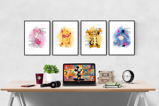 Disney Winnie The Pooh Watercolour Splash Set of 4 Prints Wall Art