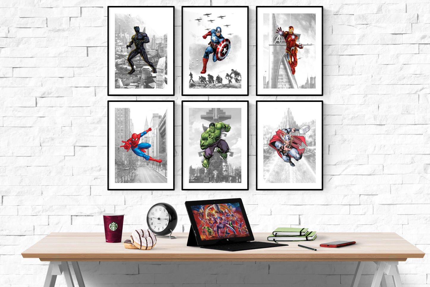 Marvel Avengers Location Set of 6 Prints Art Work