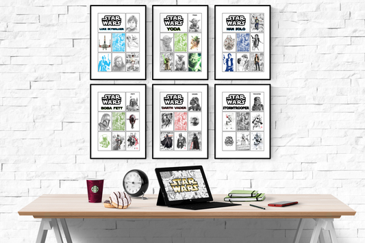 Star Wars Character Comic Style Set of 6 Prints Wall Art