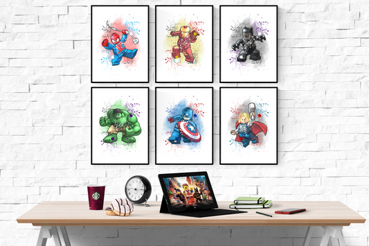 Marvel Lego Watercolour Splash Set of 6 Prints Wall Art