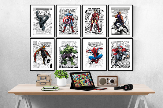 Marvel Avengers Comic Set of 8 Prints Art Work