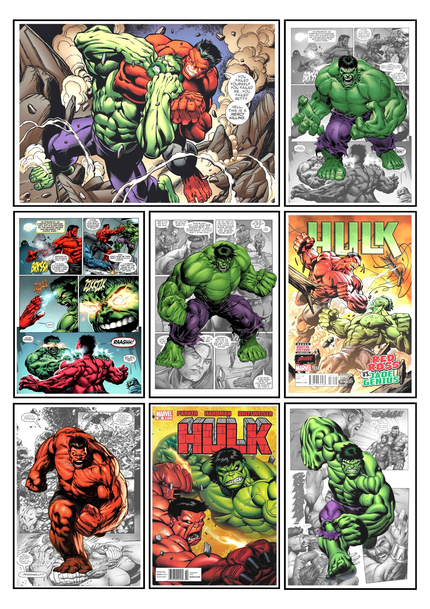 Marvel Hulk Comic Strip Set of 4 Prints Art Work