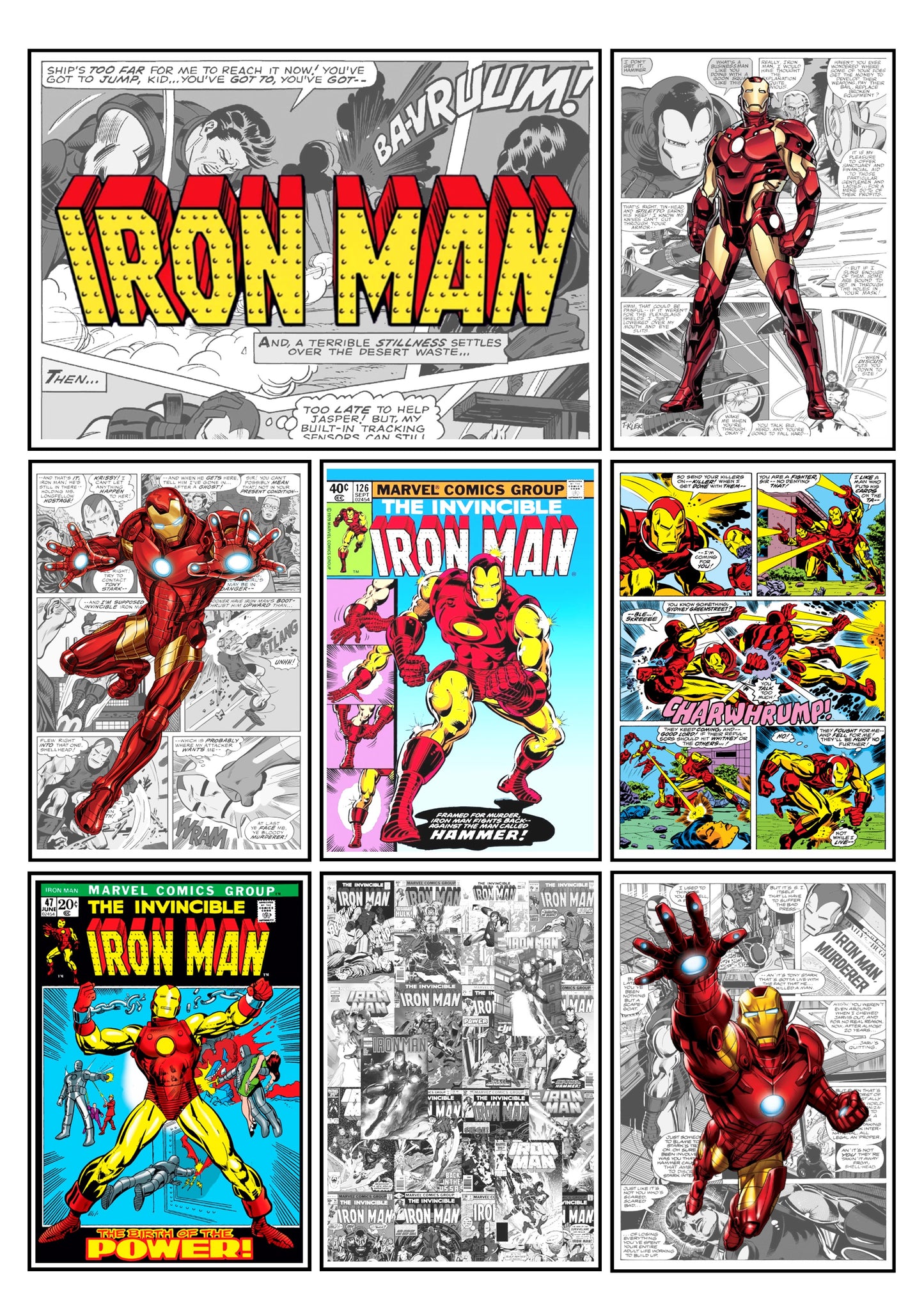 Marvel Iron Man Comic Strip Set of 4 Prints Art Work