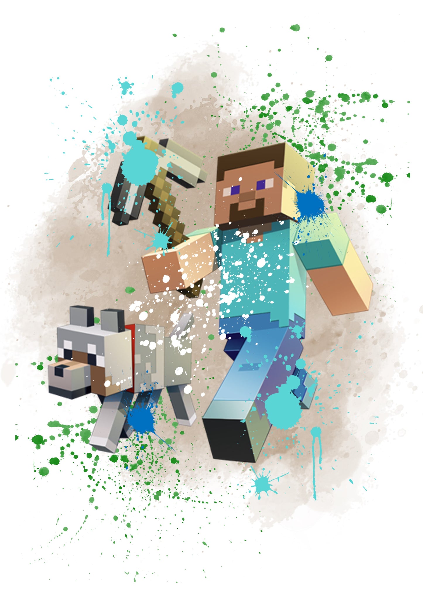 Minecraft Watercolour Splash Set of 4 Prints Wall Art