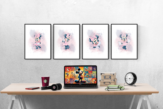 Disney Minnie Mouse Watercolour Set of 4 Prints Wall Art