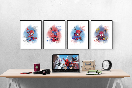 Marvel Spiderman Watercolour Splash Set of 4 Prints Wall Art