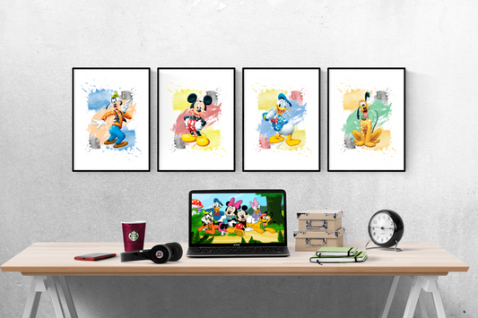 Disney Mickey Mouse & Friends Watercolour Set of 4 Prints Wall Art