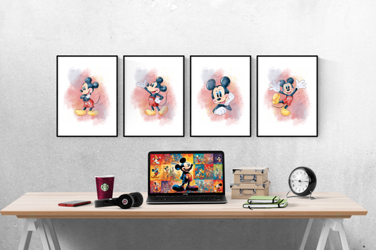 Disney Mickey Mouse Watercolour Set of 4 Prints Wall Art