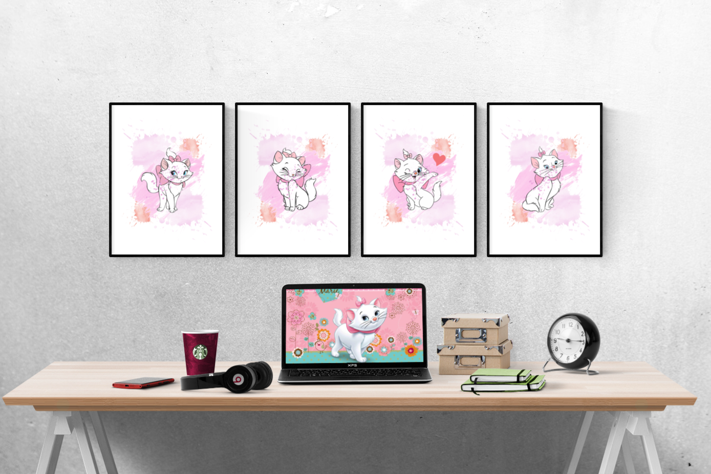 Disney Marie Watercolour Set of 4 Prints Wall Art