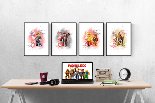 Roblox Character Watercolour Splash Set of 4 Prints Wall Art