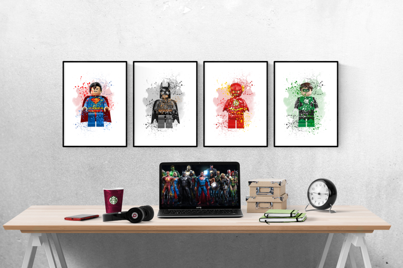 DC Comics Lego Superhero Watercolour Set of 4 Prints Wall Art