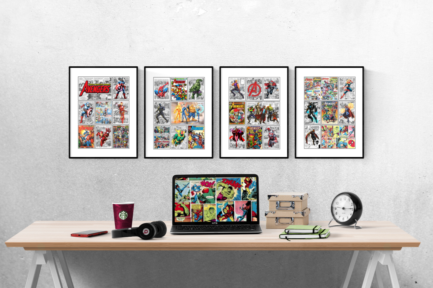 Marvel Avengers Comic Strip Set of 4 Prints Art Work