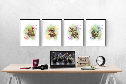 Teenage Mutant Ninja Turtles Watercolour Splash Set of 4 Prints Wall Art