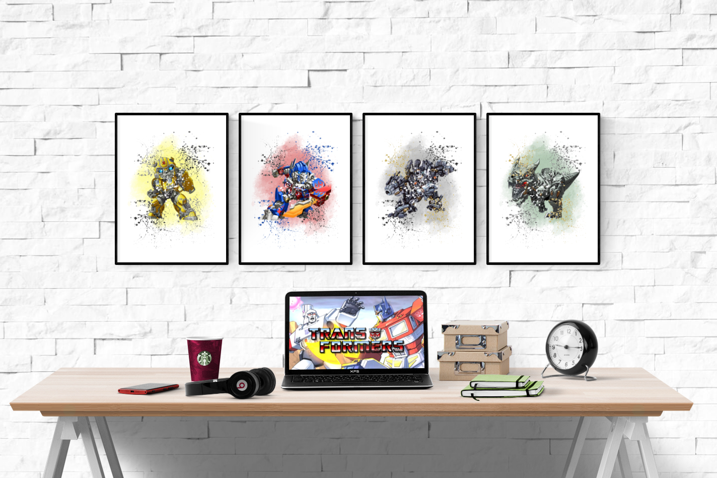 Transformers Autobot Watercolour Splash Set of 4 Prints Wall Art