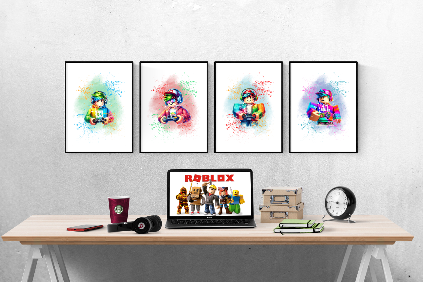 Roblox Gaming Watercolour Set of 4 Prints Wall Art