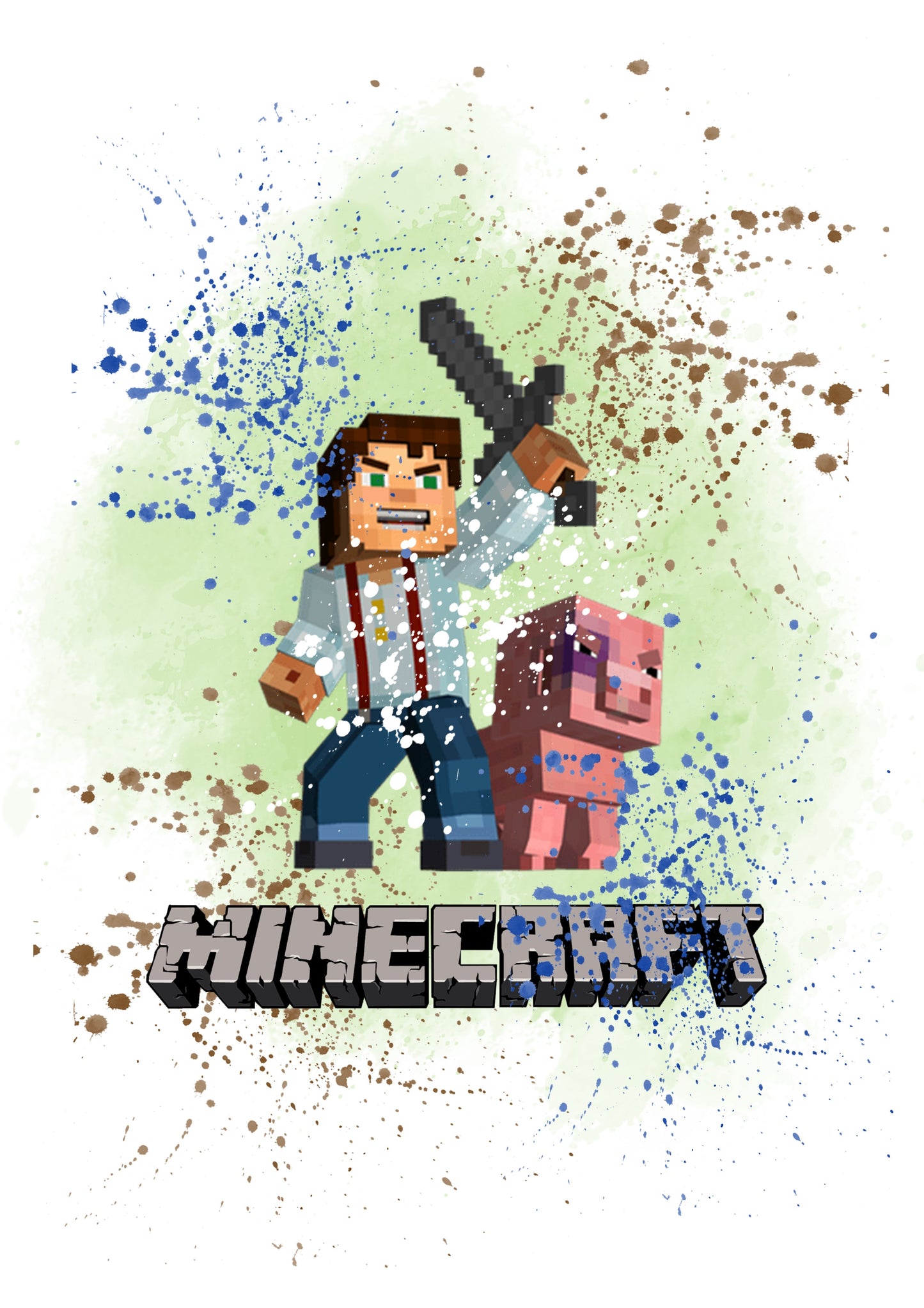 Minecraft Game Watercolour Splash Set of 4 Prints Wall Art