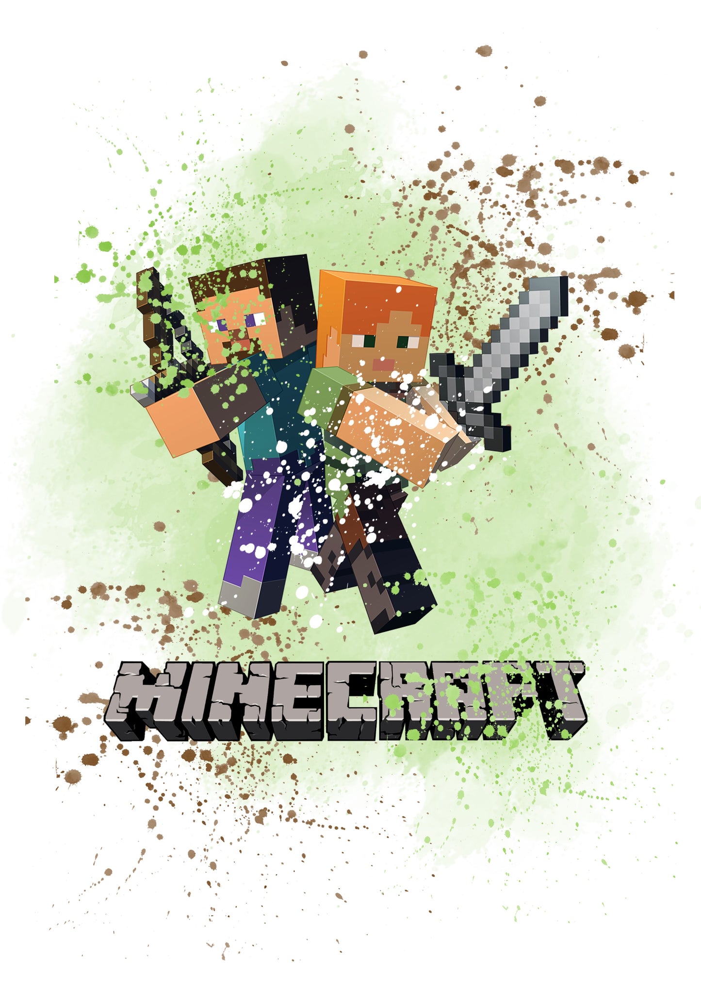 Minecraft Game Watercolour Splash Set of 4 Prints Wall Art