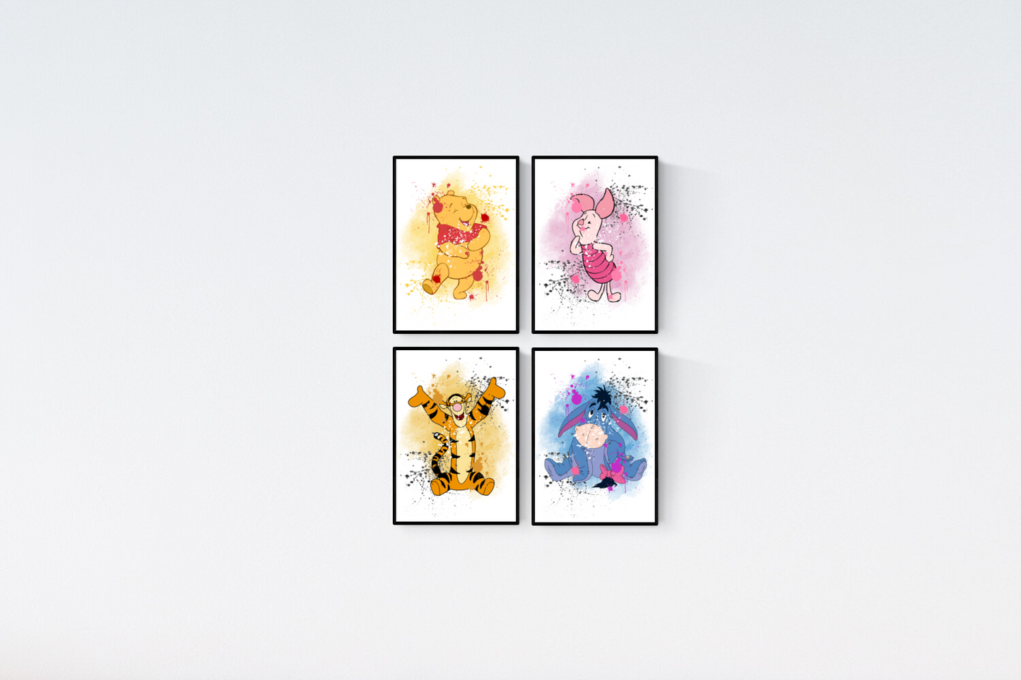 Disney Winnie The Pooh Watercolour Splash Set of 4 Prints Wall Art