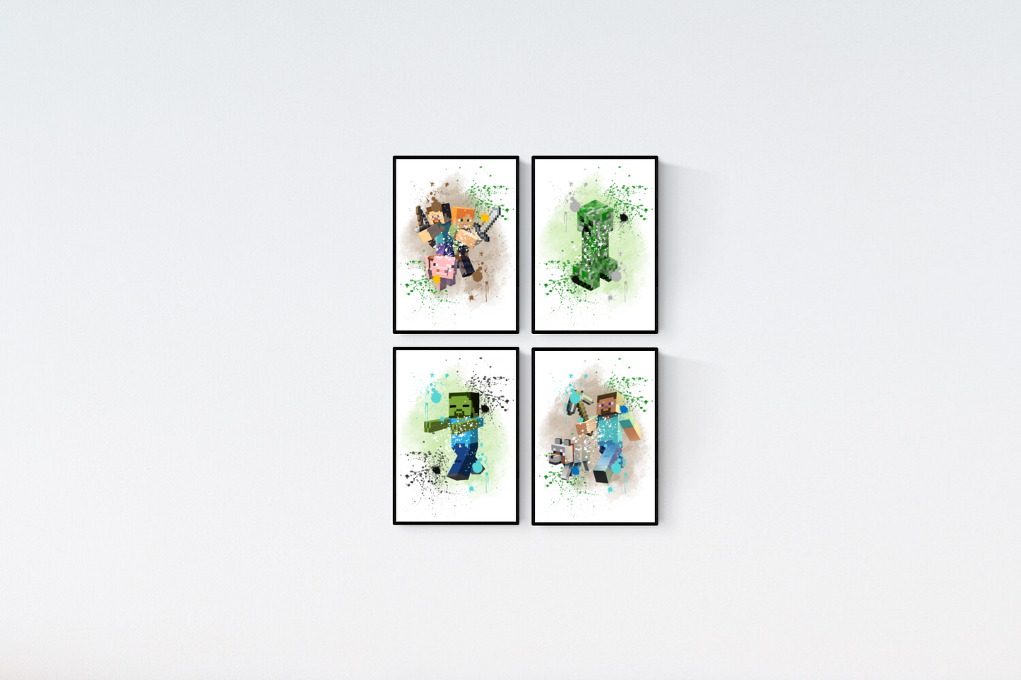 Minecraft Watercolour Splash Set of 4 Prints Wall Art